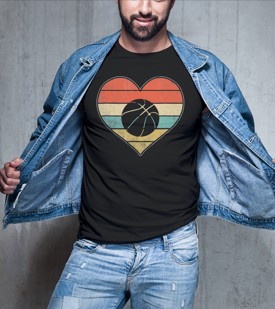 Retro Vintage Striped Heart Basketball Valentine T-Shirt