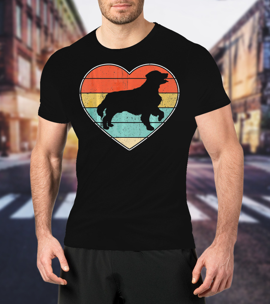 Retro Vintage Golden Retriever Silhouette Heart T-Shirt