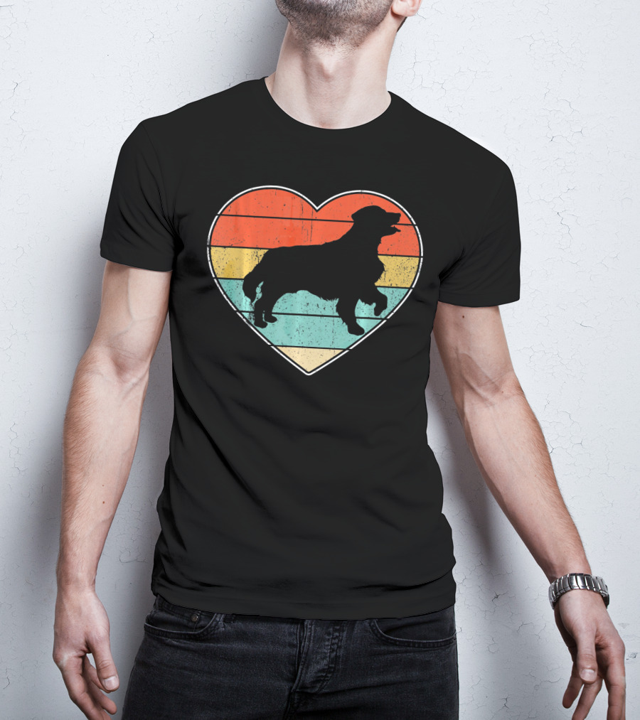 Retro Vintage Golden Retriever Silhouette Heart T-Shirt