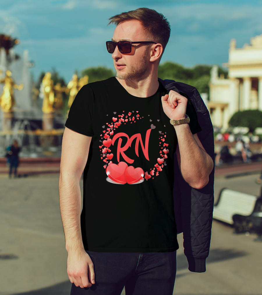 RN Heart Nurses Valentines Day Love Hearts T-Shirt