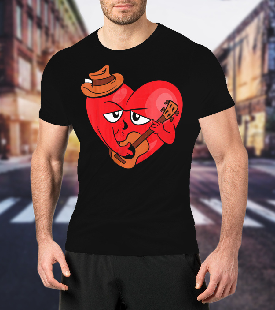 Heart Playing Guitar With Cowboy Hat Valentine's Day T-Shirt