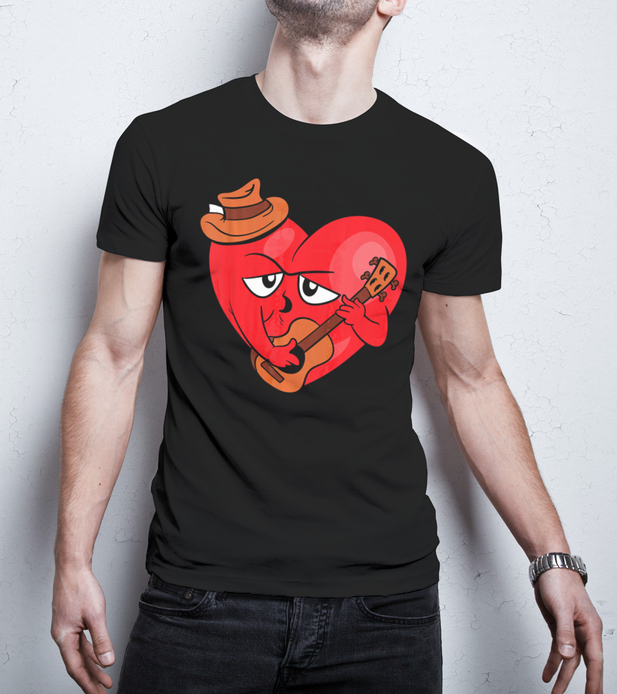 Heart Playing Guitar With Cowboy Hat Valentine's Day T-Shirt