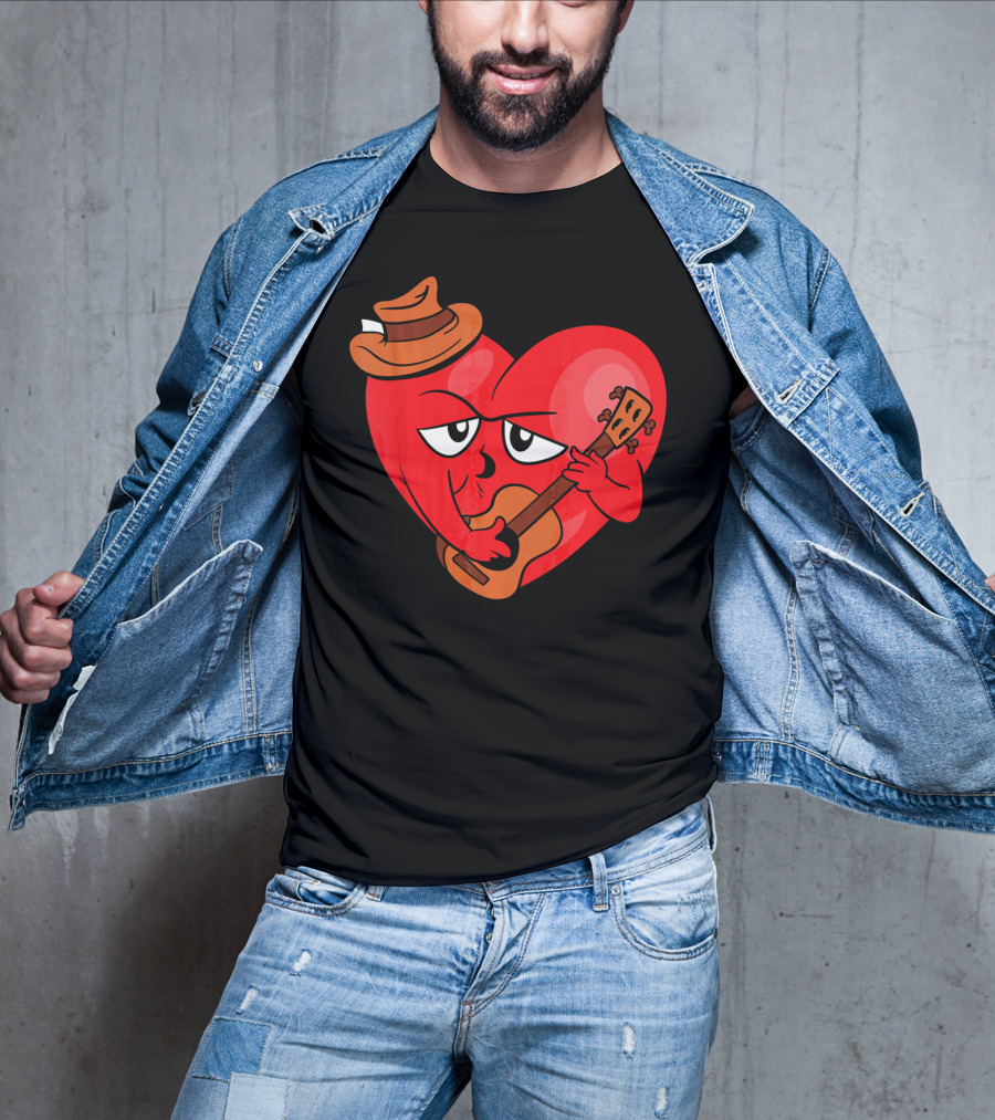 Heart Playing Guitar With Cowboy Hat Valentine's Day T-Shirt