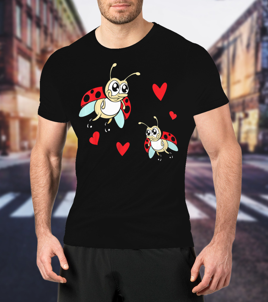 Romantic Valentine's Day Ladybug Couple With Hearts T-Shirt