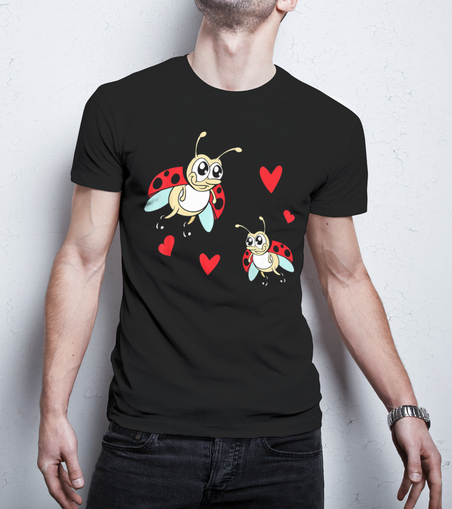 Romantic Valentine's Day Ladybug Couple With Hearts T-Shirt
