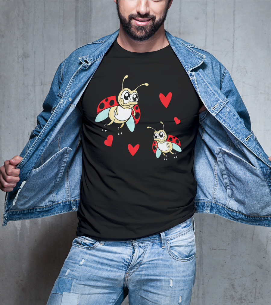 Romantic Valentine's Day Ladybug Couple With Hearts T-Shirt