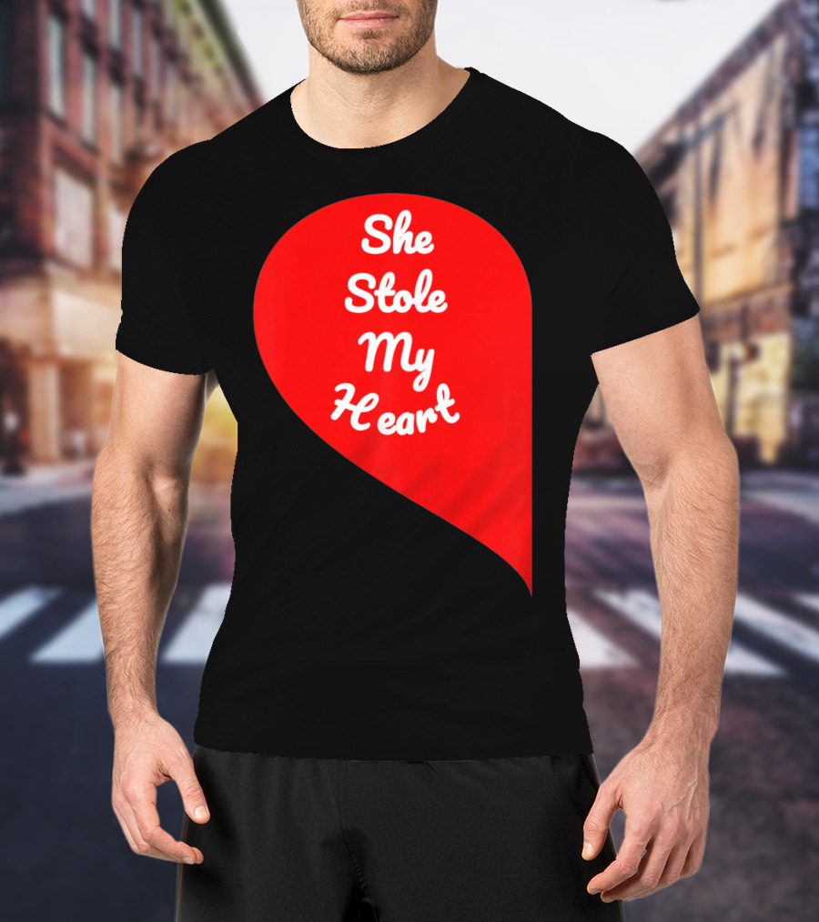 She Stole My Heart Valentine's Day Red Heart Drop Shaped T-Shirt