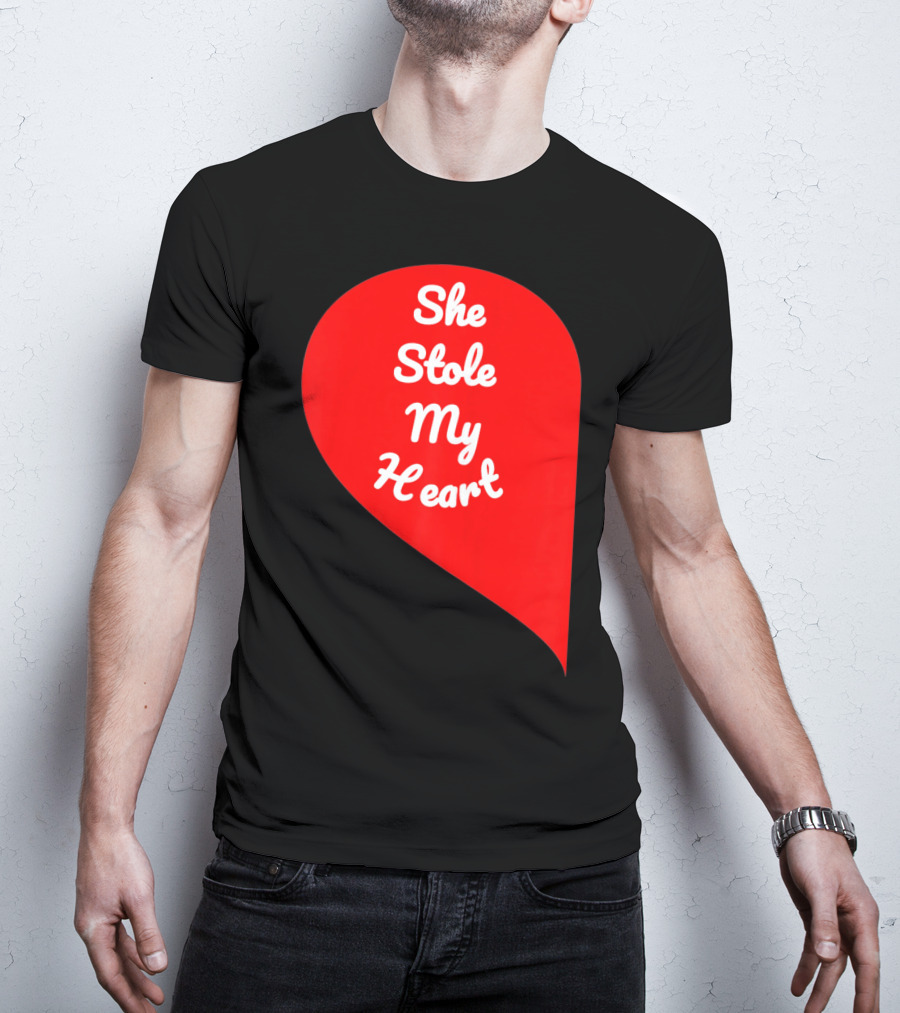She Stole My Heart Valentine's Day Red Heart Drop Shaped T-Shirt
