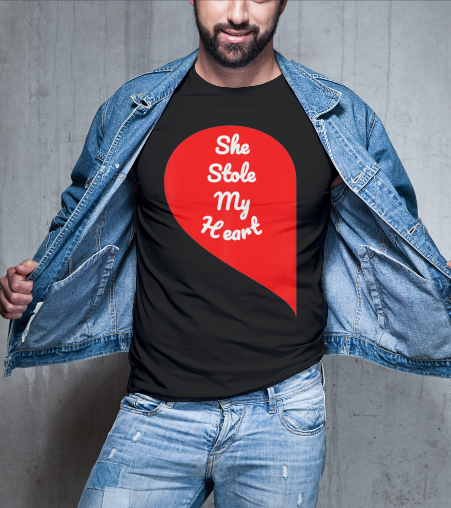 She Stole My Heart Valentine's Day Red Heart Drop Shaped T-Shirt