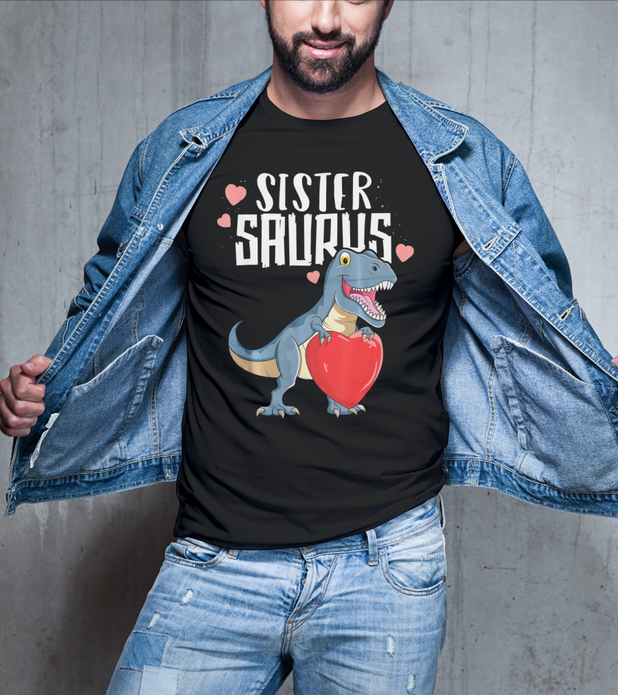 Sister Saurus Valentines Dinosaur Holding Heart T-Shirt
