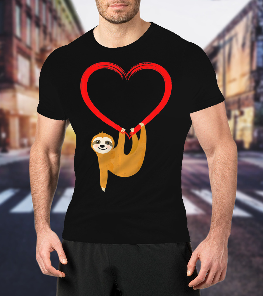 Valentines Day Sloth Hanging On Heart T-Shirt