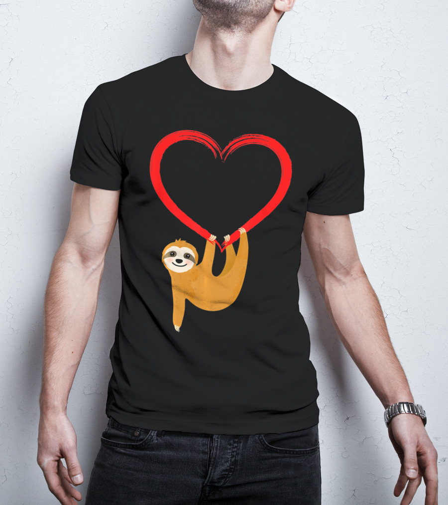 Valentines Day Sloth Hanging On Heart T-Shirt