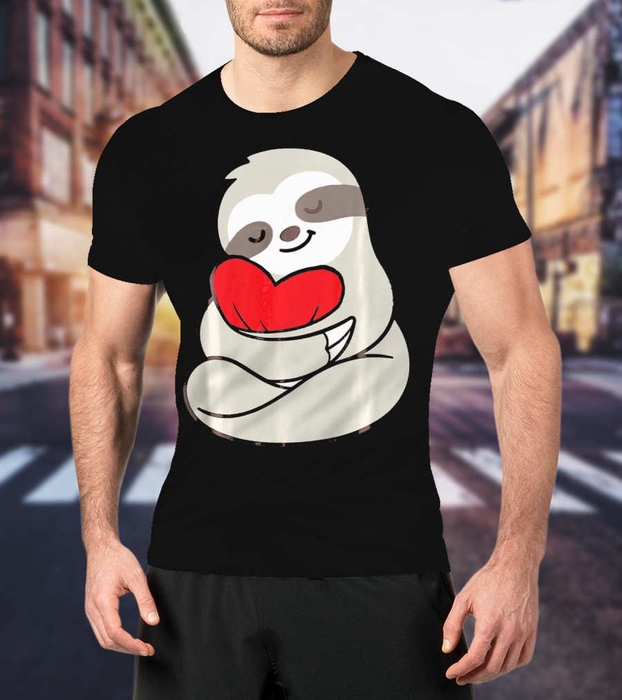 Sloth Hugging Heart Love Valentines T-Shirt