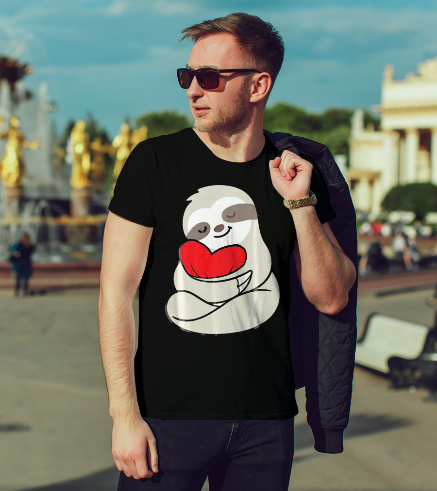 Sloth Hugging Heart Love Valentines T-Shirt