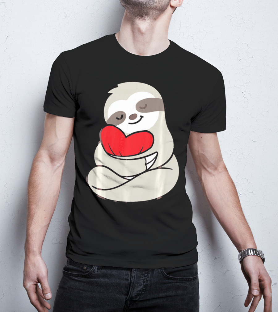 Sloth Hugging Heart Love Valentines T-Shirt