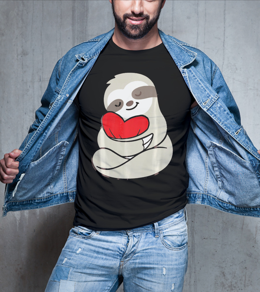 Sloth Hugging Heart Love Valentines T-Shirt