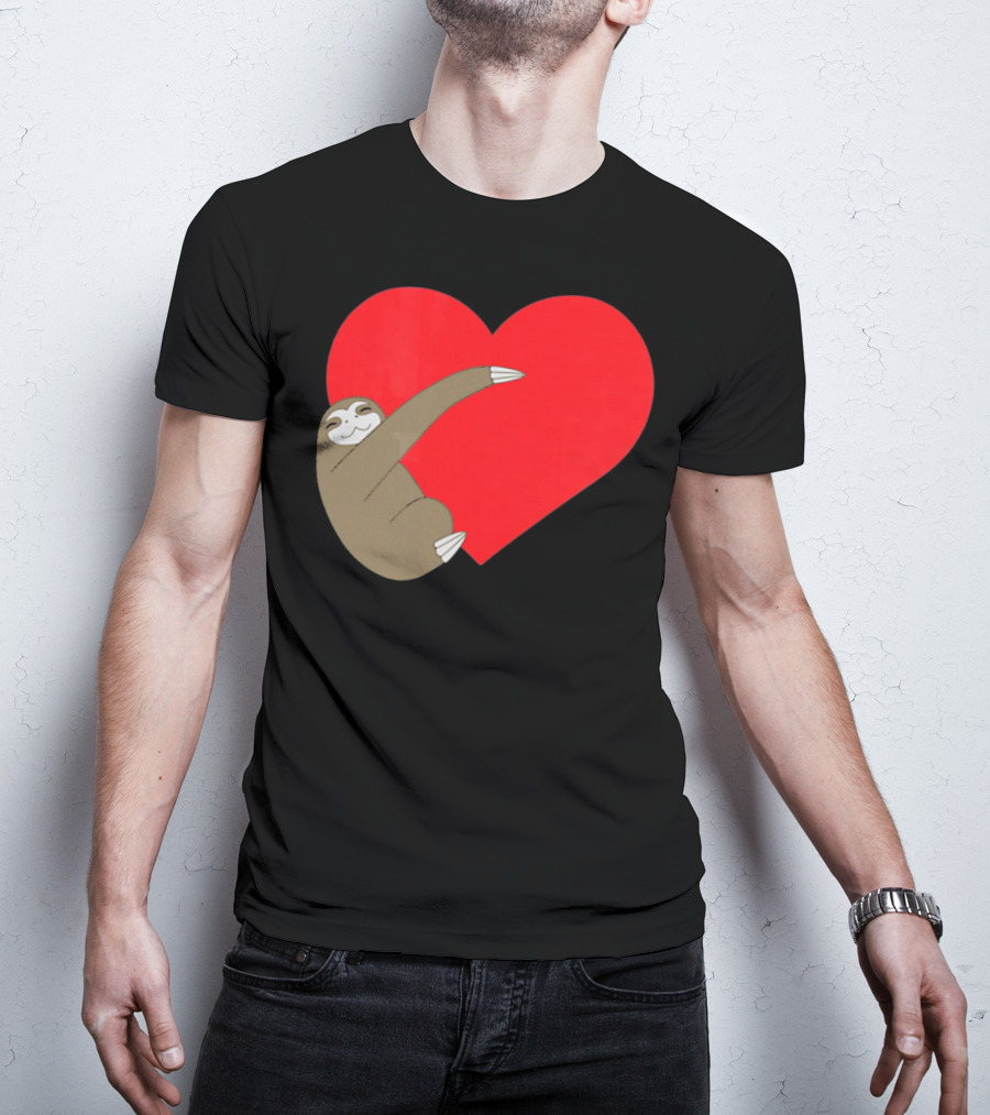 Sloth Hugging Heart Cute Pocket Va T-Shirt