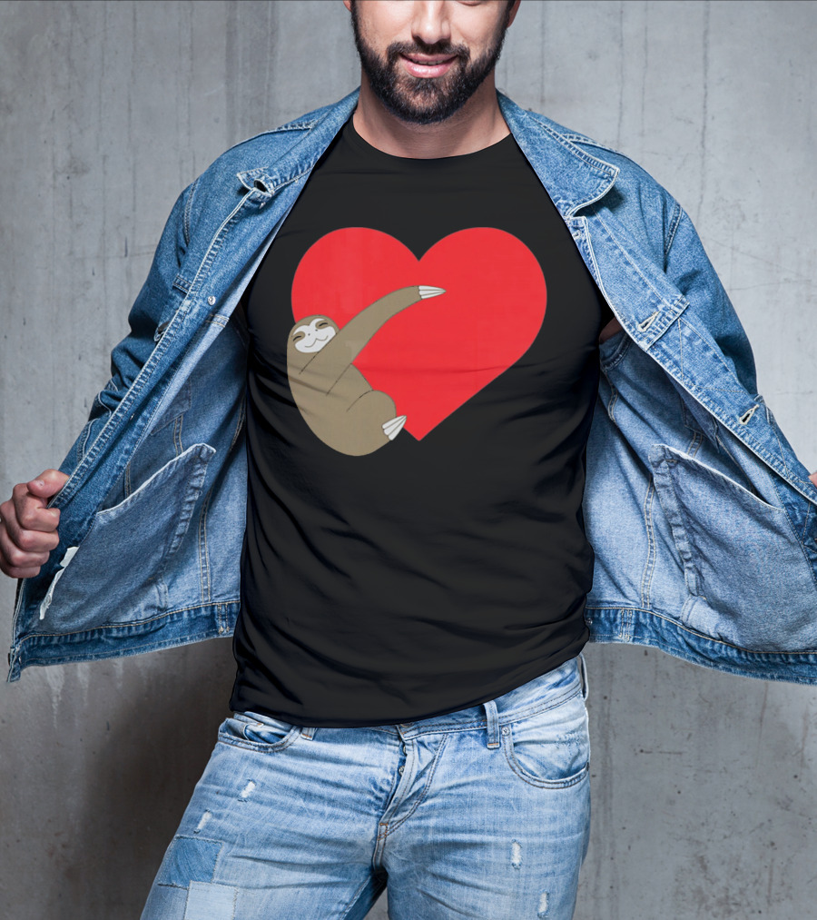 Sloth Hugging Heart Cute Pocket Va T-Shirt