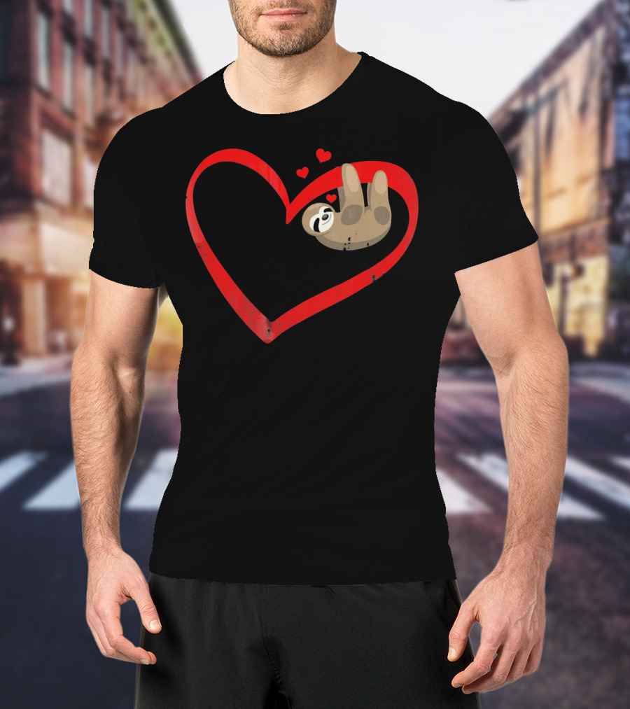 Sloth Heart Lazy Napping Cute Vale T-Shirt