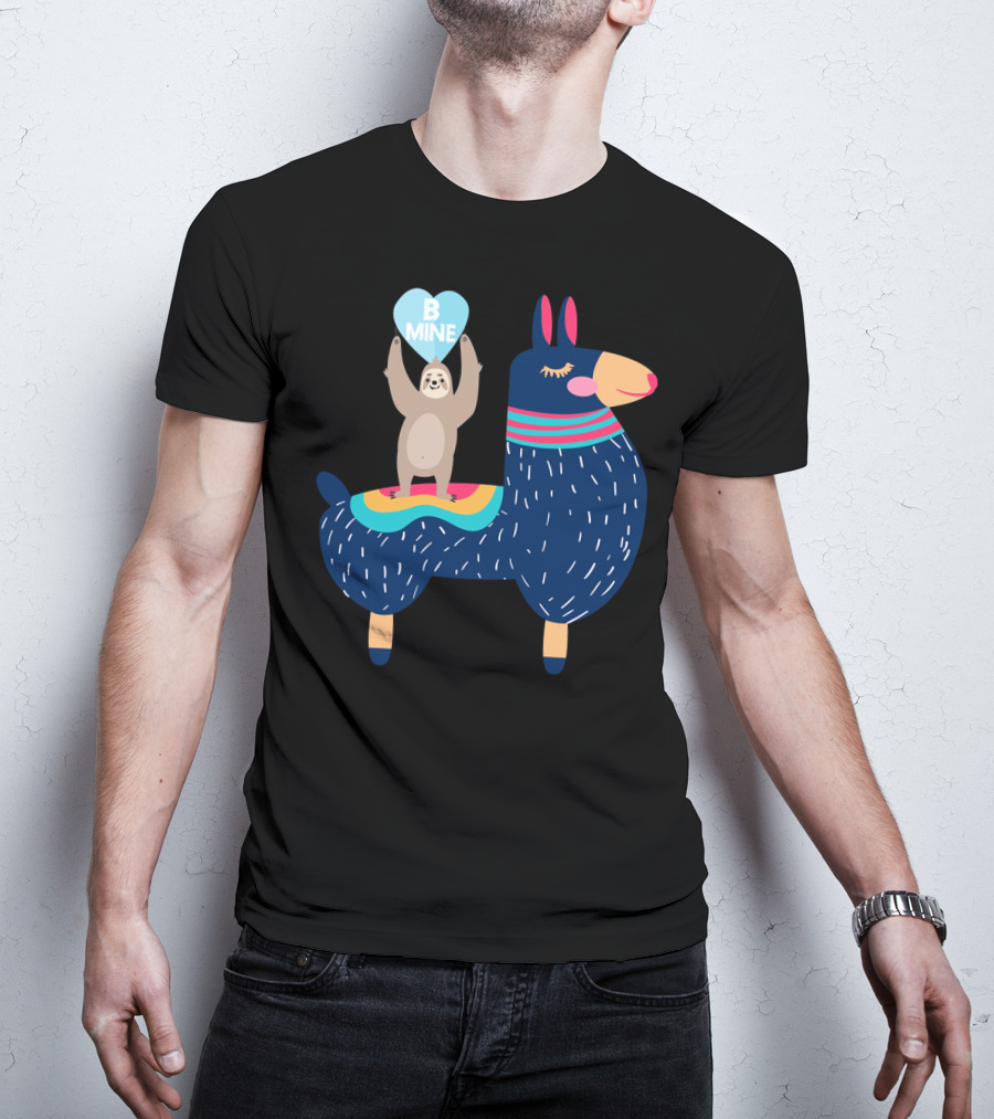 Sloth Holding Heart On Llama Be Mine T-Shirt