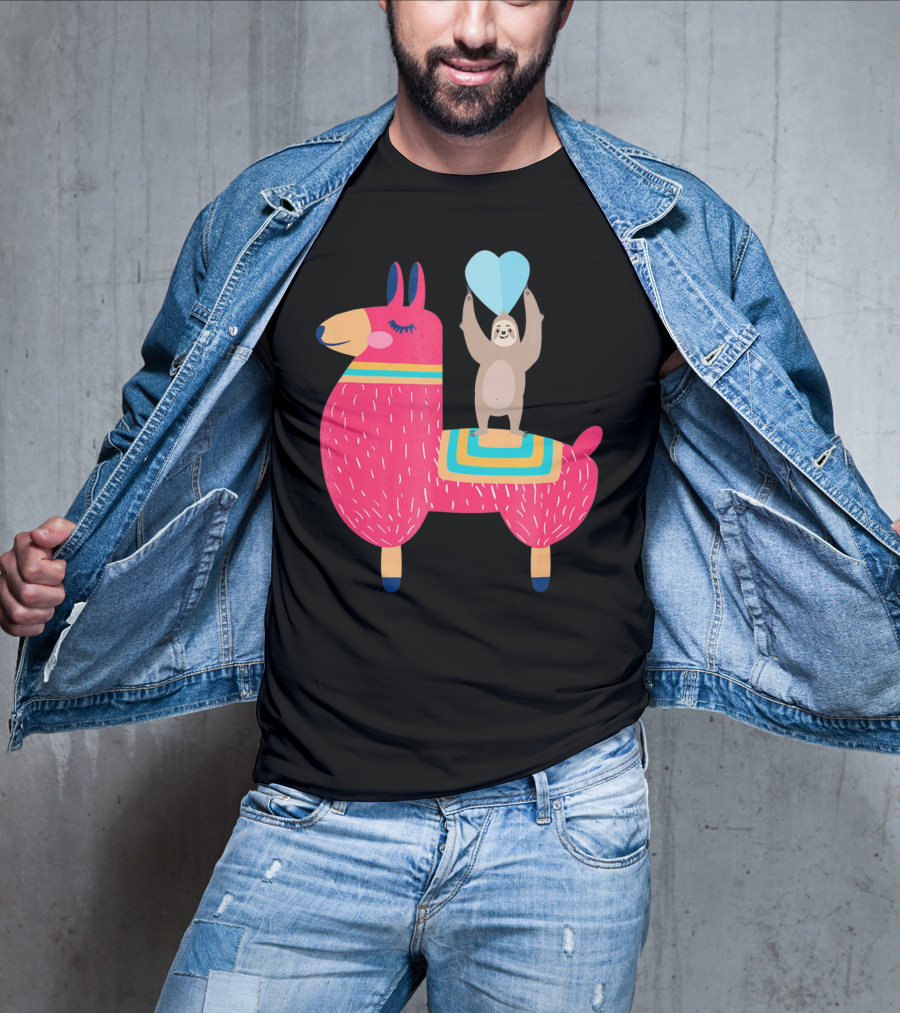 Sloth Riding Llama With Heart Balloon T-Shirt