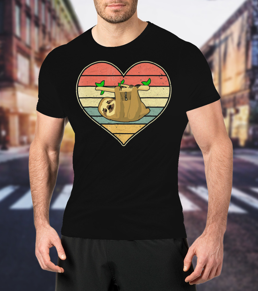 Vintage Sloth Hanging In Striped Heart For Val T-Shirt