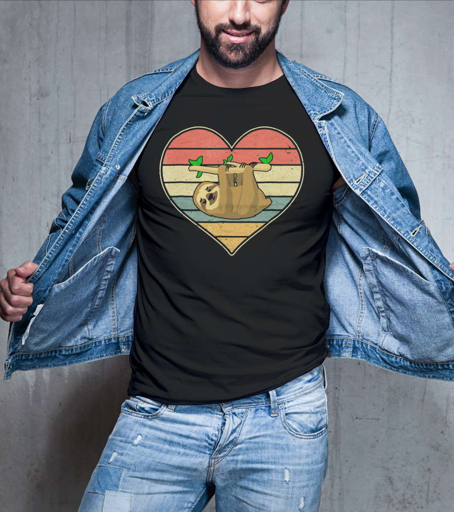 Vintage Sloth Hanging In Striped Heart For Val T-Shirt