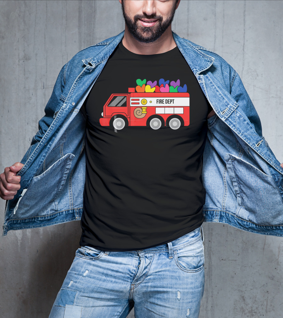 Fire Dept Valentine Hearts Sloth Fire Truck T-Shirt