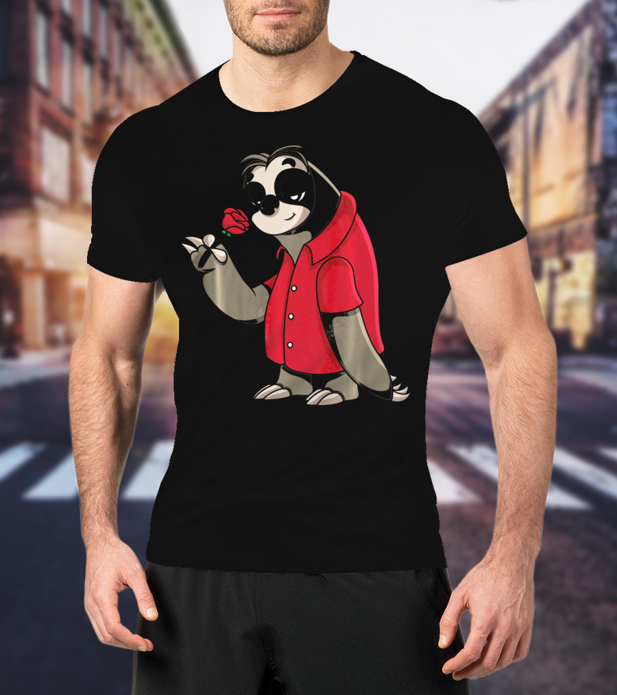 Romantic Sloth Valentine With Red Rose T-Shirt