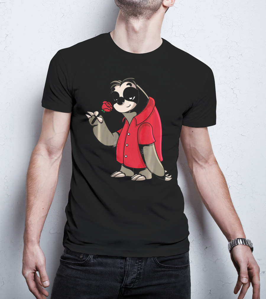 Romantic Sloth Valentine With Red Rose T-Shirt