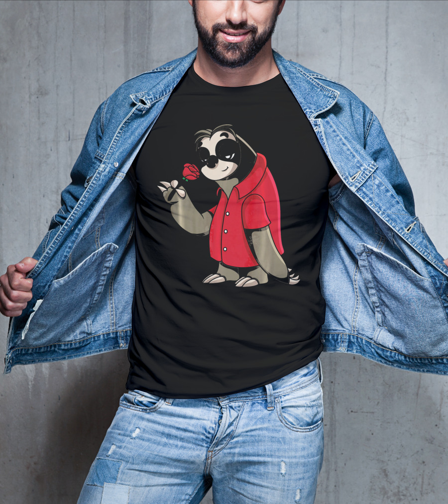 Romantic Sloth Valentine With Red Rose T-Shirt