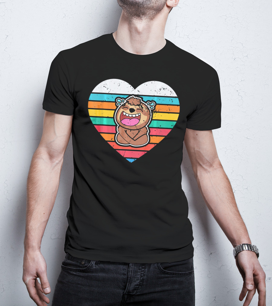 Retro Striped Laughing Sloth Heart Valentine's Day T-Shirt