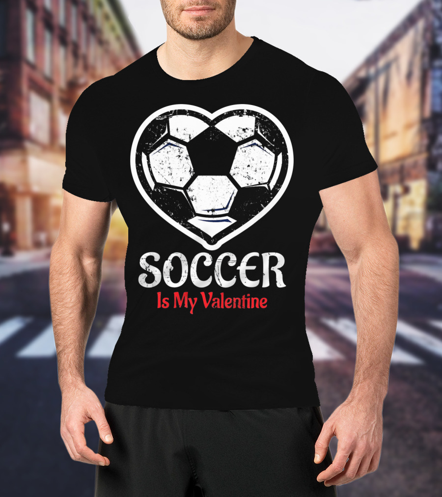 Soccer Is My Valentine Heart-Shaped Ball Kids Vday T-Shirt