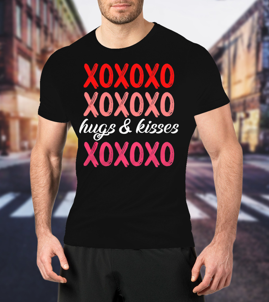 XOXOXO Hugs Kisses Valentines Red Pink White T-Shirt
