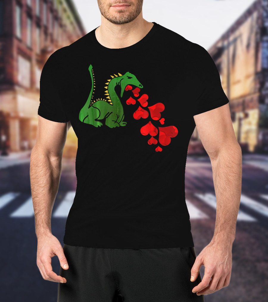 T Rex Dinosaur Valentines Day Hearts Breath T-Shirt