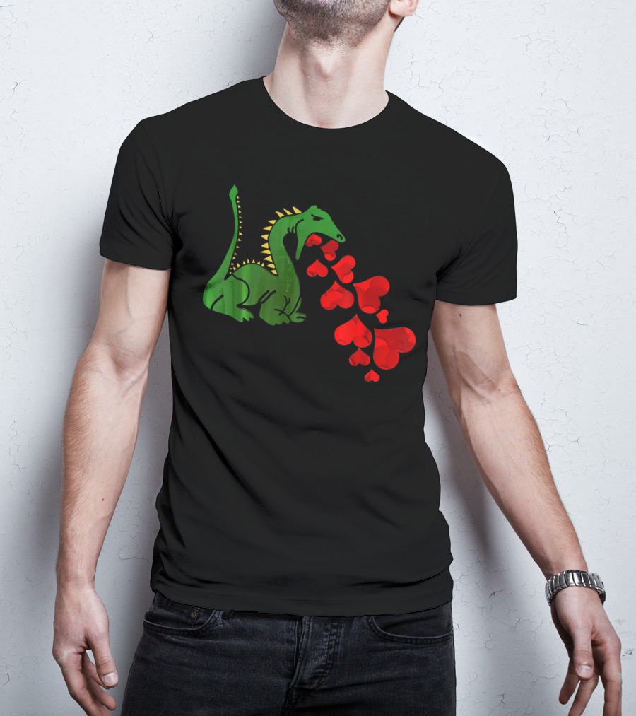 T Rex Dinosaur Valentines Day Hearts Breath T-Shirt