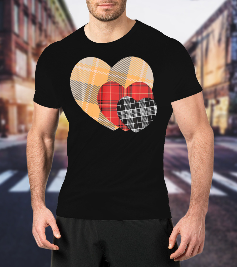 Three Valentines Hearts Plaid T-Shirt
