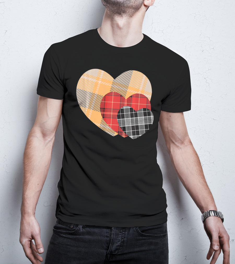 Three Valentines Hearts Plaid T-Shirt