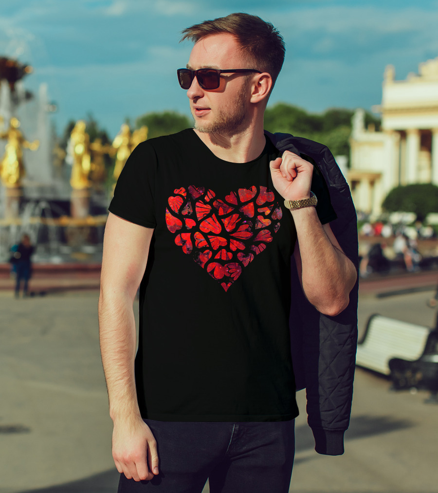 Tie Dye Style Romantic Heart Pattern For Couples T-Shirt