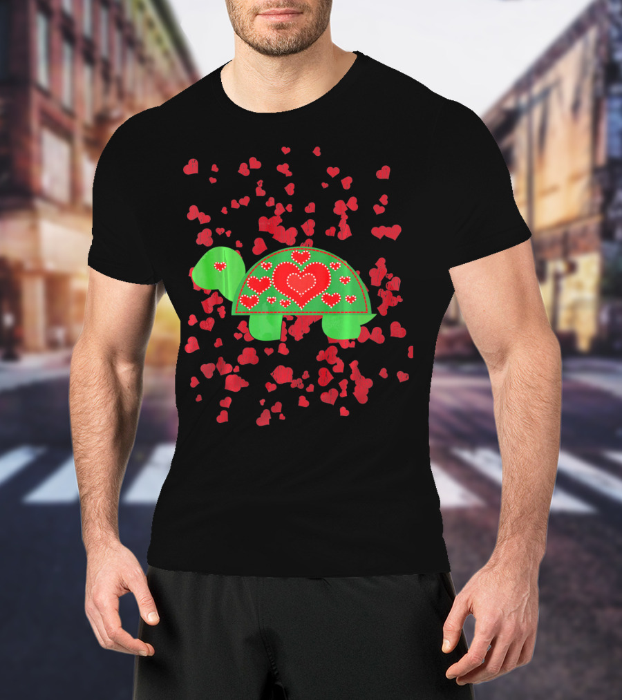 Toddler Valentines Day Turtle With Red Hearts Outfit Boy T-Shirt