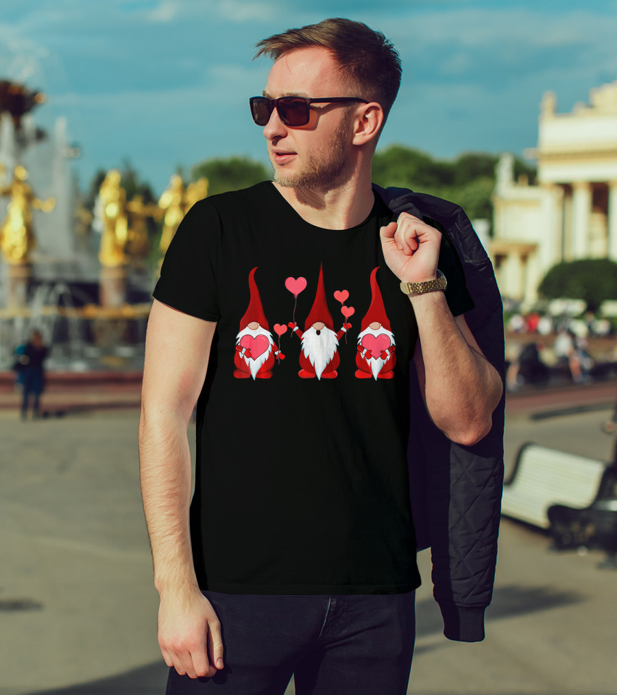 Tree Gnomes Holding Heart Balloons Valentines T-Shirt