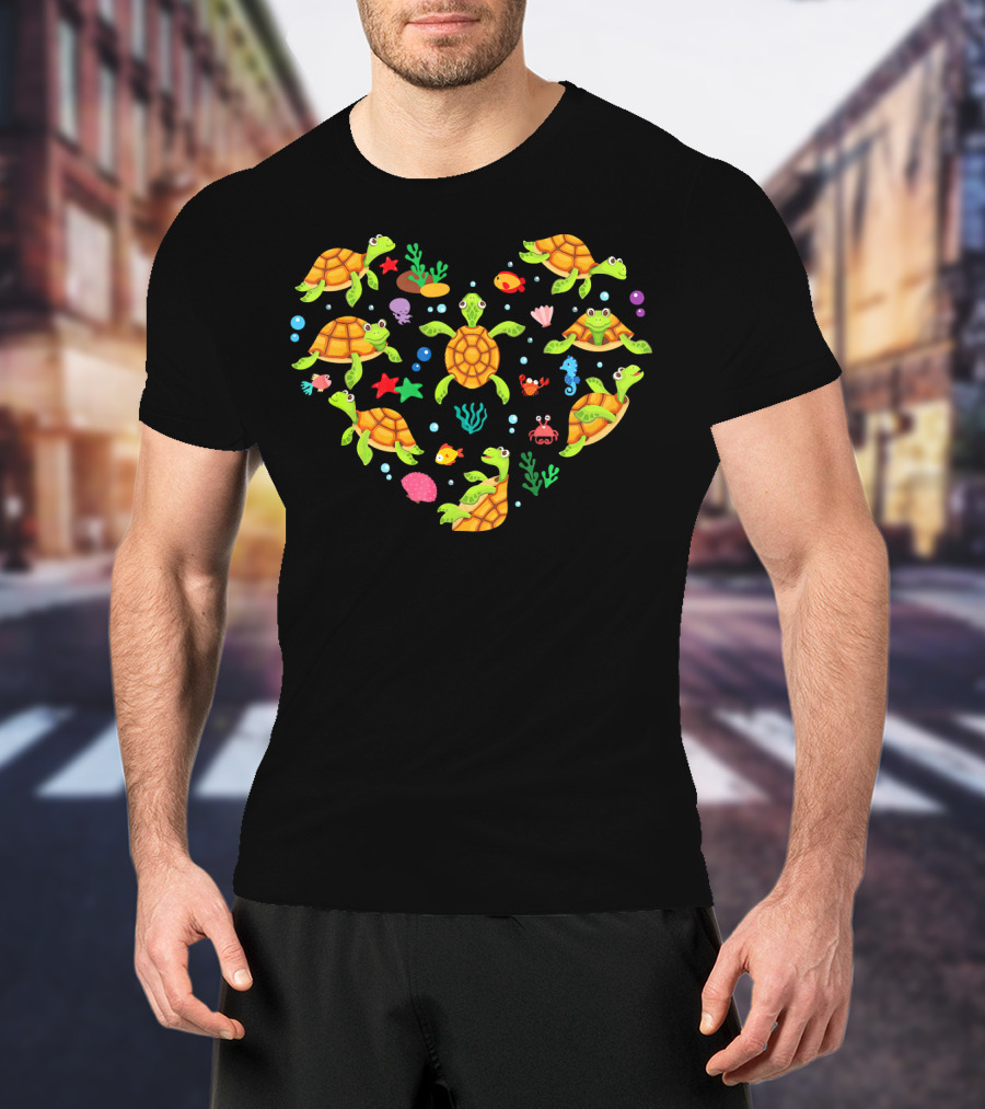 Heart-Shaped Turtle Valentine Celebration Ocean Creatures T-Shirt