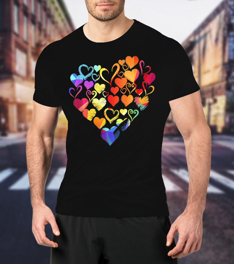 Tye Dye Heart Candy Couples Romantic Valentine Colorful Hearts T-Shirt
