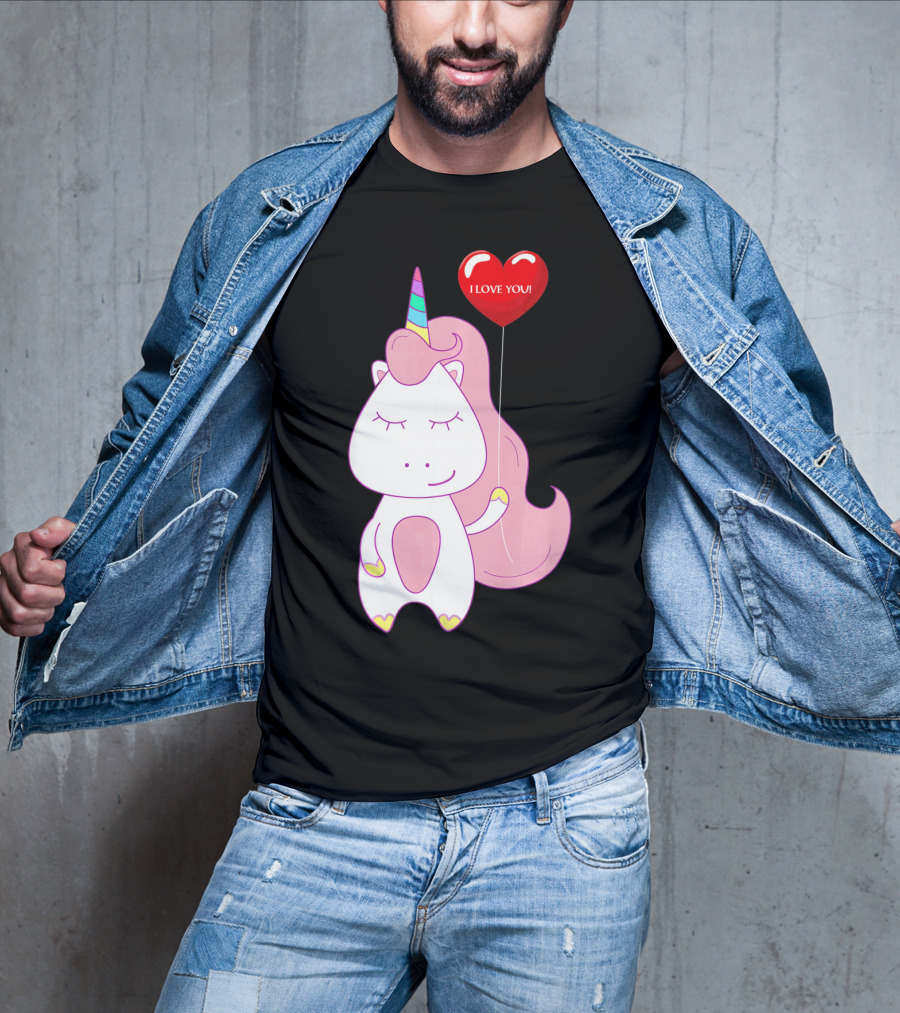 Unicorn Holding Heart Balloon With I Love You Message Valentine T-Shirt