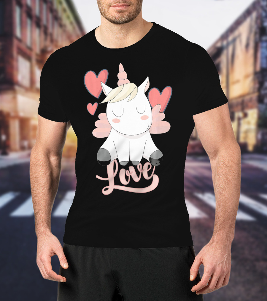 Love Unicorn With Hearts Valentine's Day T-Shirt