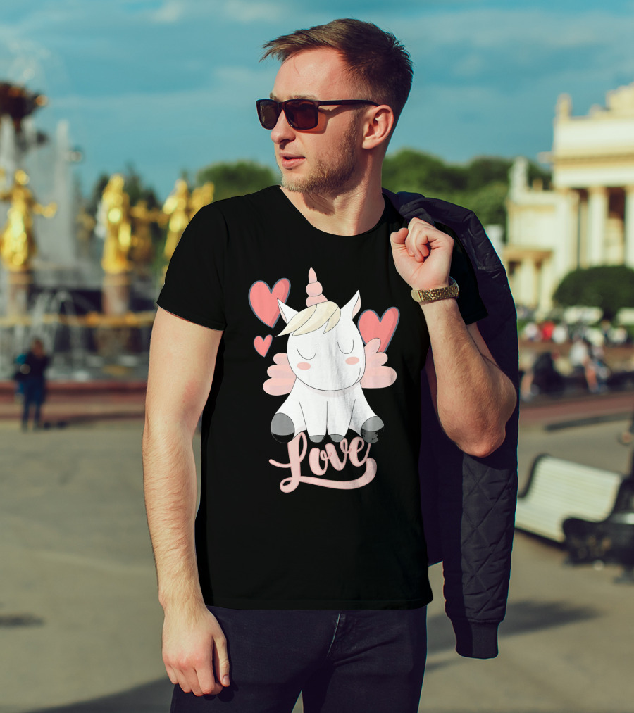 Love Unicorn With Hearts Valentine's Day T-Shirt