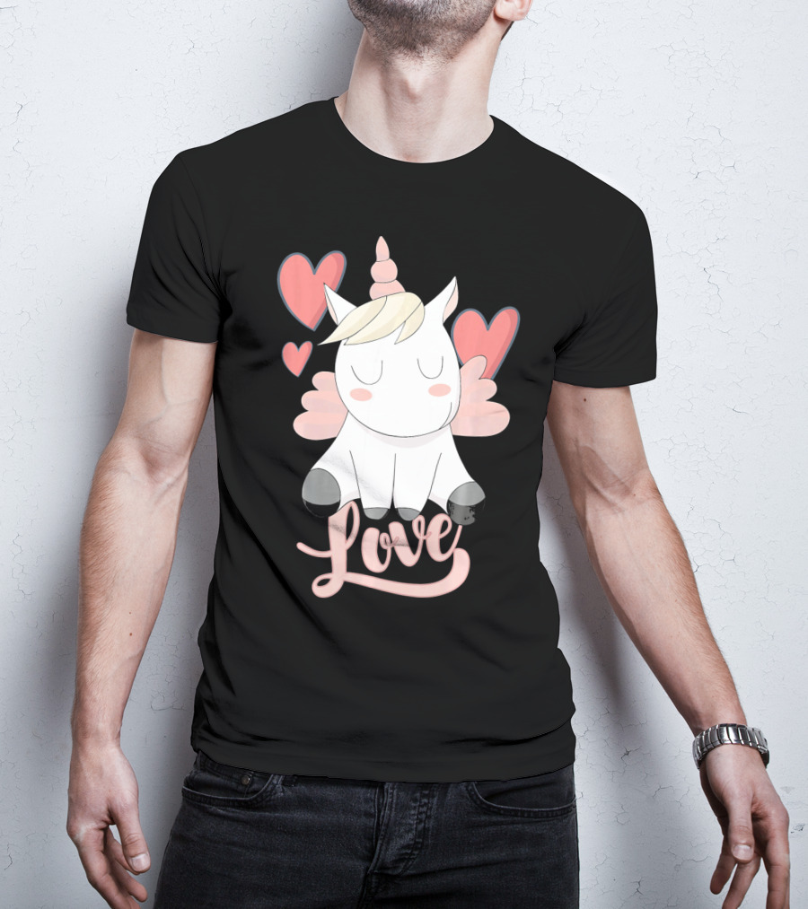 Love Unicorn With Hearts Valentine's Day T-Shirt