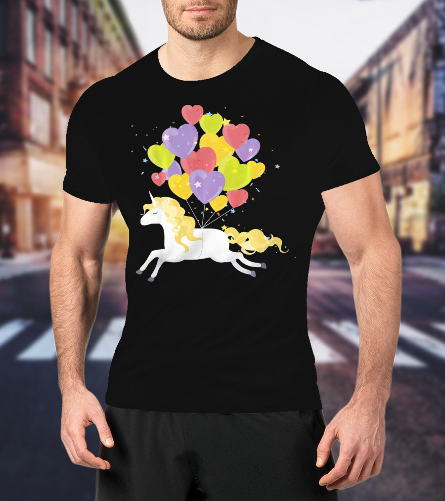 Unicorn Love Heart Balloons Valentines Day T-Shirt