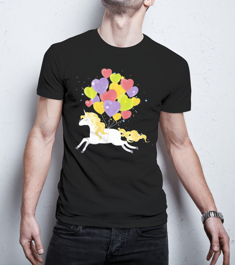 Unicorn Love Heart Balloons Valentines Day T-Shirt