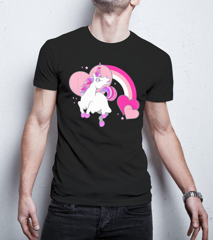 Unicorn Valentines Day Heart Rainbow Pink Stars T-Shirt
